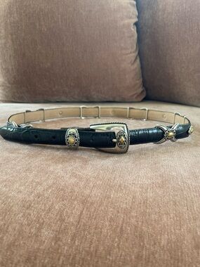 Brighton Black Western Belt, Silver with Medallion Sliders, Large/34, #40383